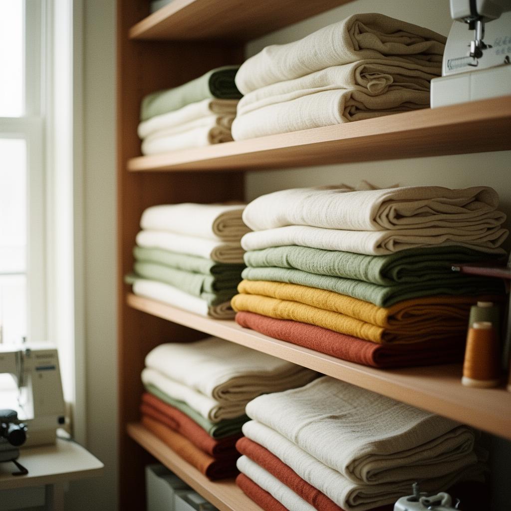 Digital sewing room dashboard organizing patterns, fabric stash, threads, and notions